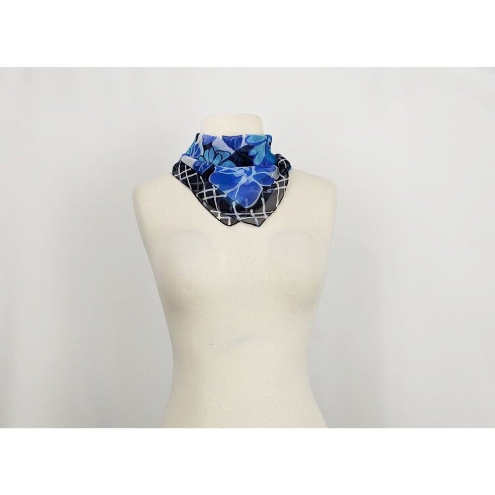 Nordstrom Scarf Navy Turquoise Blue Purple Sheer Floral Print Silk Square